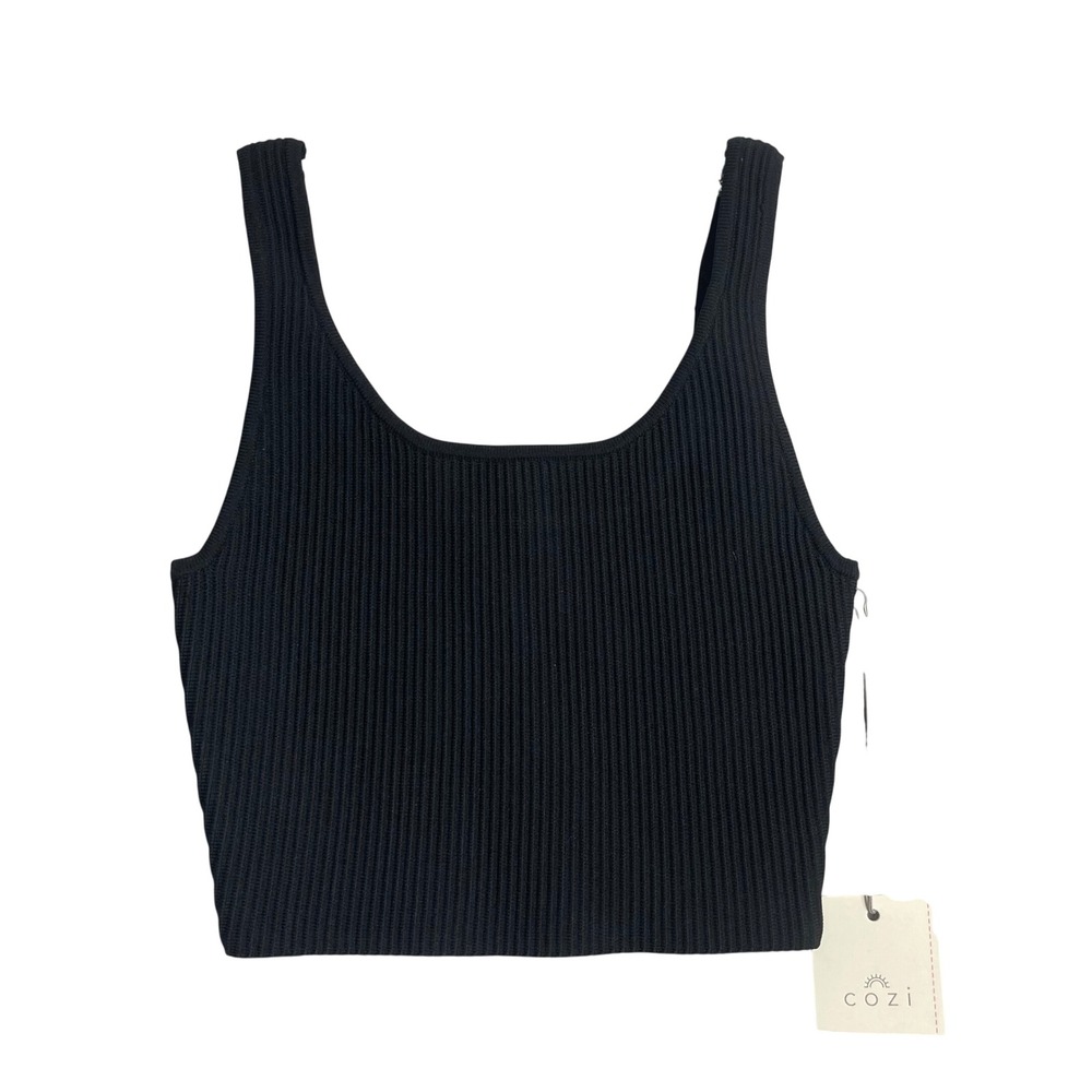 New Cozi Ribbed Cropped Tank‎ Top Womens S Black Knit Athletic Preppy